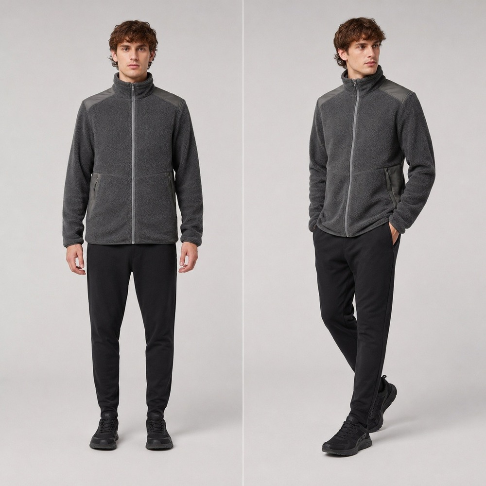 Cuts Clothing Mens Sherpa Fleece Full Zip Jacket Charcoal Grey Athletic XXL